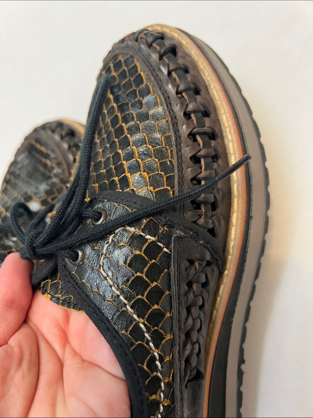 RARMURI HUARACHES PLATFORM OXFORD SHOES SNAKE EMBOSSED LEATHER MEXICO SIZE 8 - Picture 6 of 14